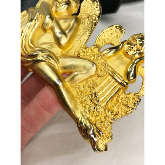 VTG Doreen Ryan Signed Angel Cherubs Belt Brushed Gold Tone 4” Buckle Oversized main image 12